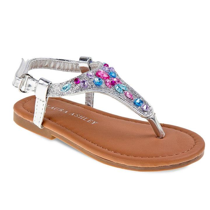 Laura Ashley Toddler Girls' Jeweled Slingback Sandals, Girl's, Size: 5 T, Silver