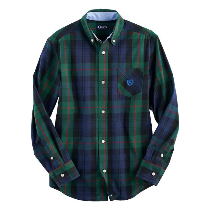 Boys 4-20 Chaps Plaid Button-down Shirt, Size: 14-16, Dark Green