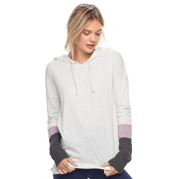 Juniors' So&reg; Perfectly Soft Striped Sleeve Hooded Tee, Teens, Size: Medium, Light Grey