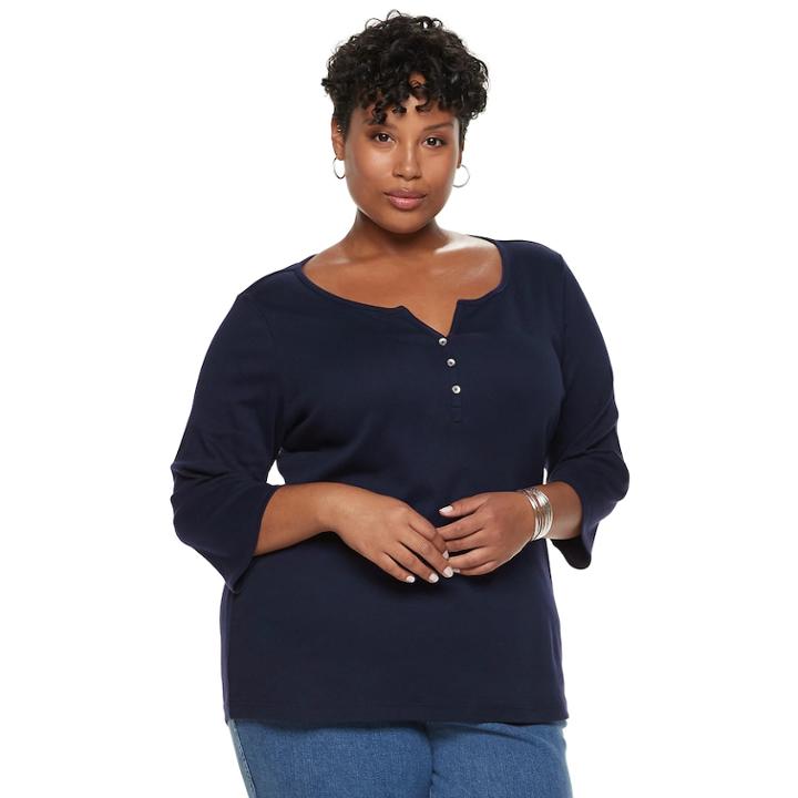 Plus Size Croft & Barrow&reg; Henley, Women's, Size: 1xl, Dark Blue