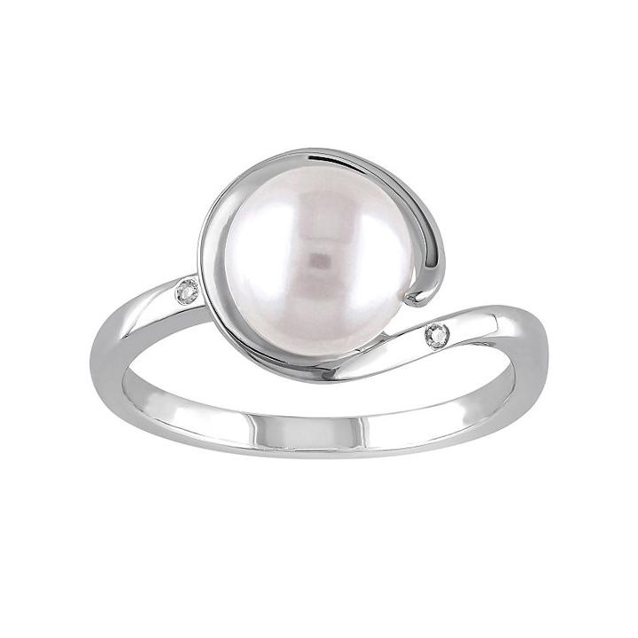 10k White Gold Diamond Accent & Freshwater Cultured Pearl Swirl Ring, Women's, Size: 9