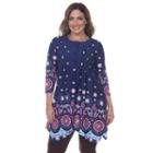 Plus Size White Mark Medallion Shark-bite Tunic, Women's, Size: 1xl, Blue (navy)