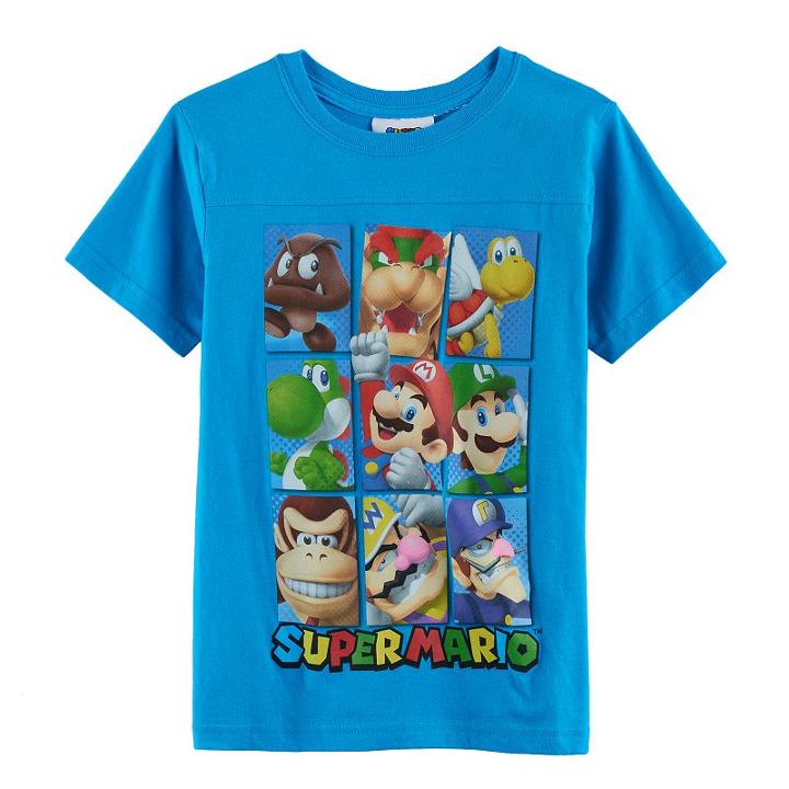 Boys 8-20 Super Mario Bros. Square Tee, Size: Medium, Dark Blue