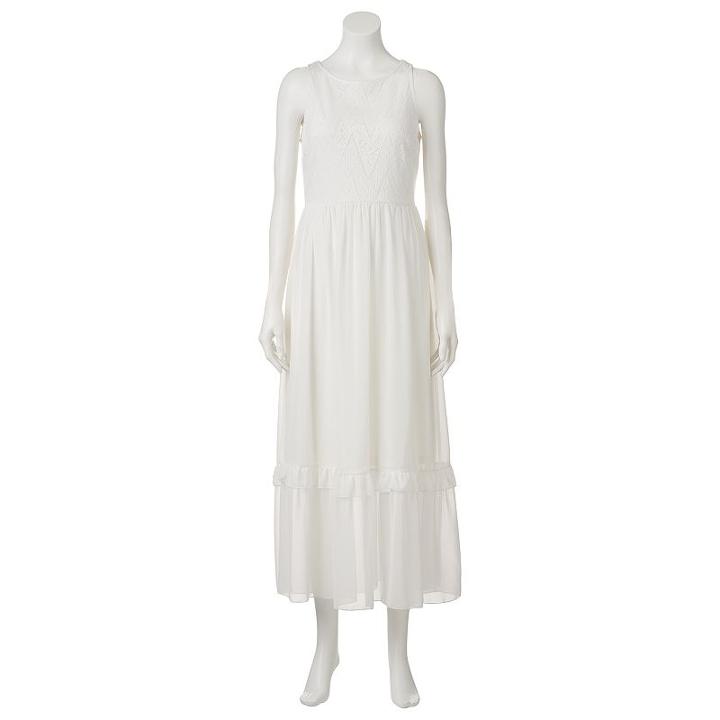 Women's Wdny Black Ruffle Lace Maxi Dress, Size: Xs, White