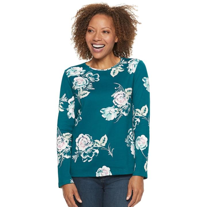 Petite Croft & Barrow&reg; Essential Crewneck Tee, Women's, Size: Xxl Petite, Med Blue