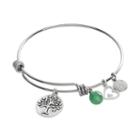 Love This Life Silver-plated And Stainless Steel Green Aventurine Bead Family Bangle Bracelet, Women's