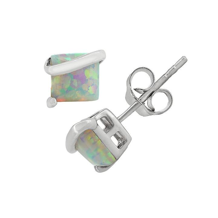 Lab-created Opal Sterling Silver Stud Earrings, Women's, White