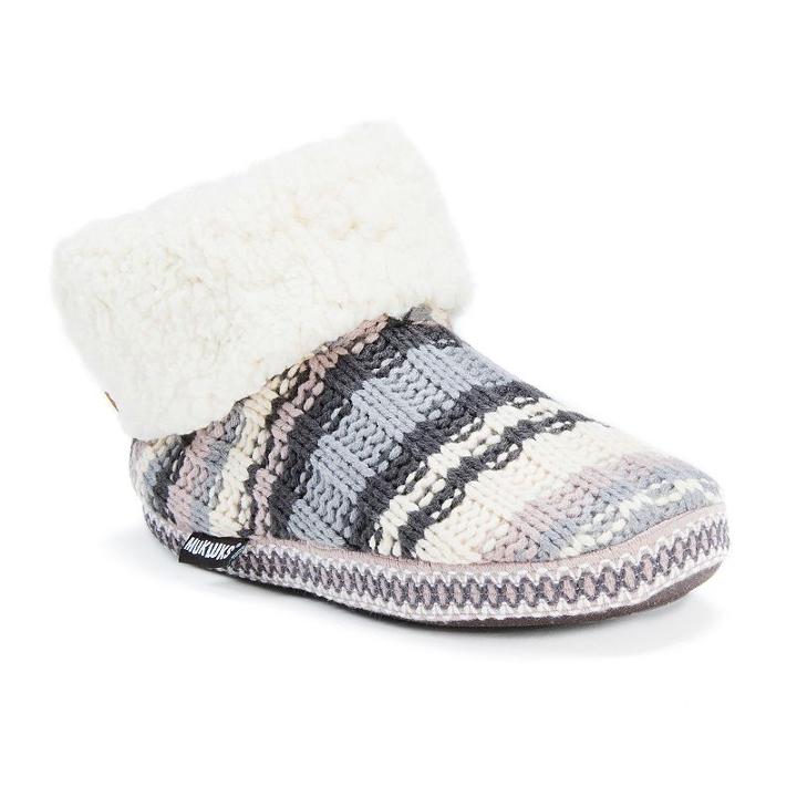Muk Luks Women's Faux-fur Cuff Bootie Slippers, Size: Medium, Grey