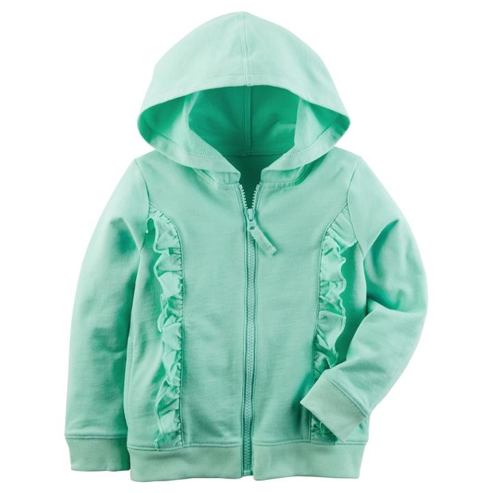 Girls 4-8 Carter's Ruffled French Terry Zipper Hoodie, Size: 6-6x, Lt Green