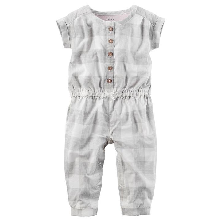 Baby Girl Carter's Checkered Jumpsuit, Size: 18 Months, Grey