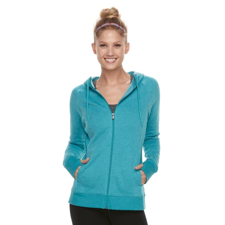 Women's Tek Gear&reg; Fleece Hooded Thumb Hole Jacket, Size: Large, Turquoise/blue (turq/aqua)