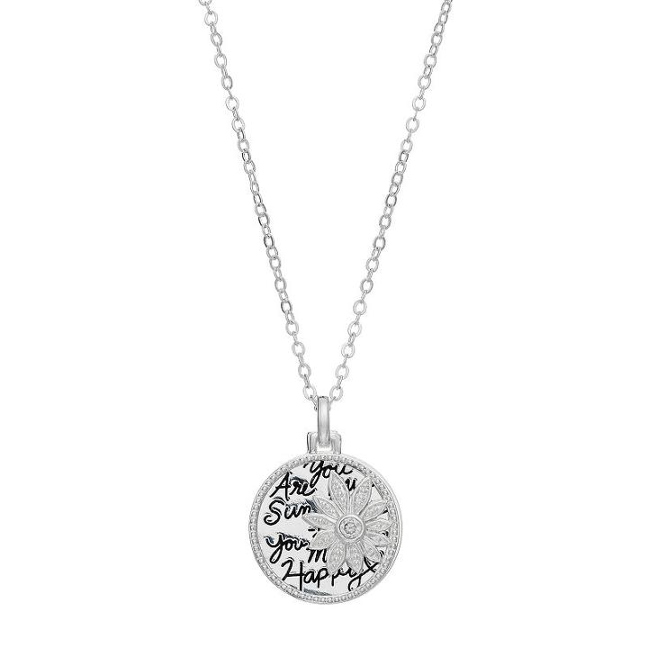 Silver Expressions By Larocks Cubic Zirconia You Are My Sunshine Flower Pendant, Women's, Grey