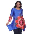 Plus Size White Mark Scroll Shark-bite Tunic, Women's, Size: 1xl, Blue Other