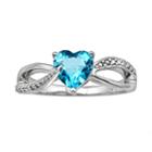 Sterling Silver Blue Topaz And Diamond Accent Heart Bypass Ring, Women's, Size: 9