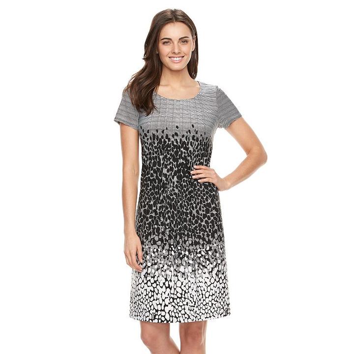Women's Perceptions Abstract Pintuck Shift Dress, Size: 10, Oxford