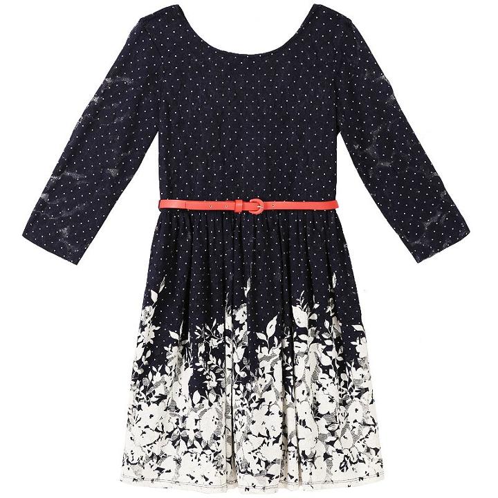 Girls 7-16 Speechless Belted Floral 3/4-length Sleeve Skater Dress, Girl's, Size: 8, Ovrfl Oth