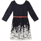 Girls 7-16 Speechless Belted Floral 3/4-length Sleeve Skater Dress, Girl's, Size: 8, Ovrfl Oth