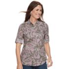 Women's Croft & Barrow&reg; Roll-tab Woven Shirt, Size: Small, Dark Green