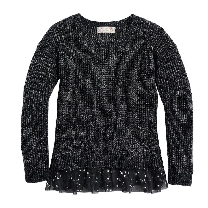 Girls 7-16 & Plus Size Pink Republic Tulle Hem Metallic Sweater, Size: Large, Black