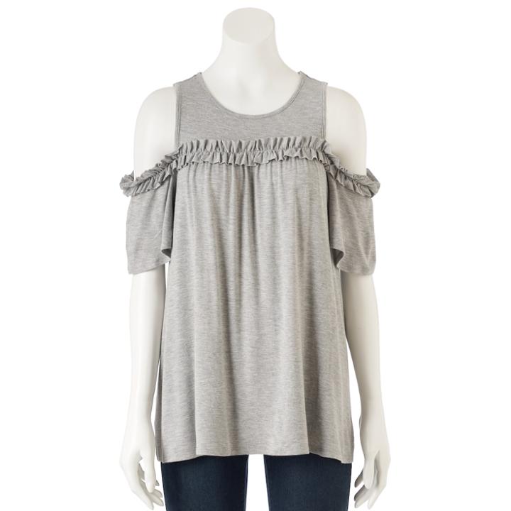 Women's Lc Lauren Conrad Ruffle Cold-shoulder Top, Size: Xs, Grey Other