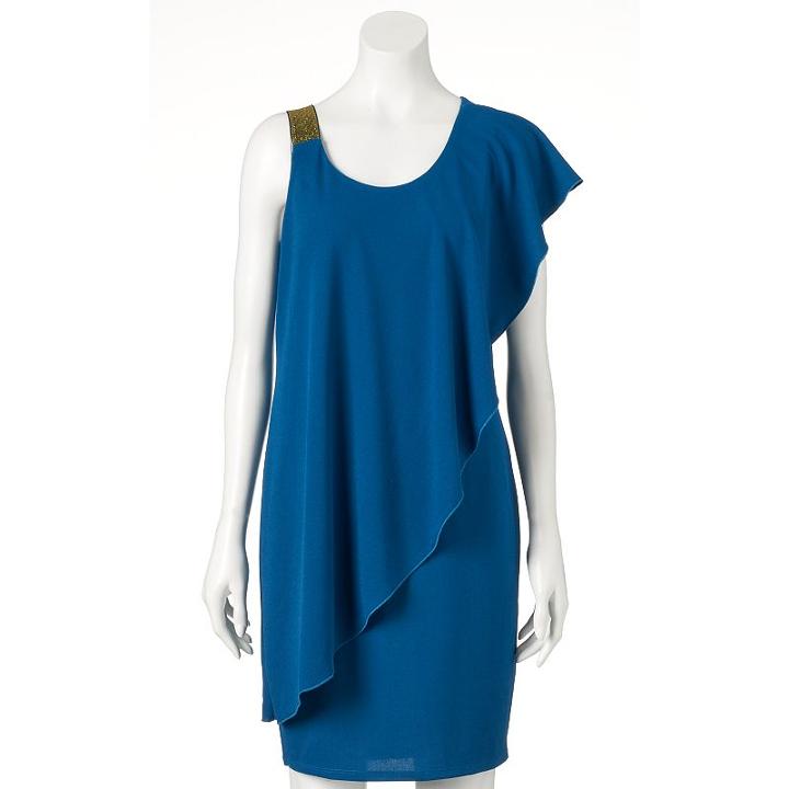 Women's Double Click Ruffle Sheath Dress, Size: Xl, Turquoise/blue (turq/aqua)