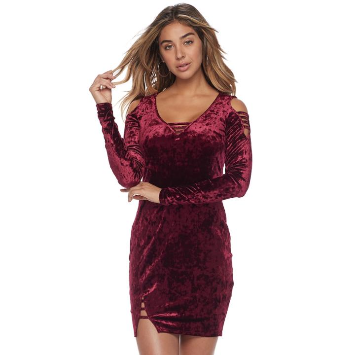 Women's Rock & Republic&reg; Velvet Cold-shoulder Sheath Dress, Size: Small, Red