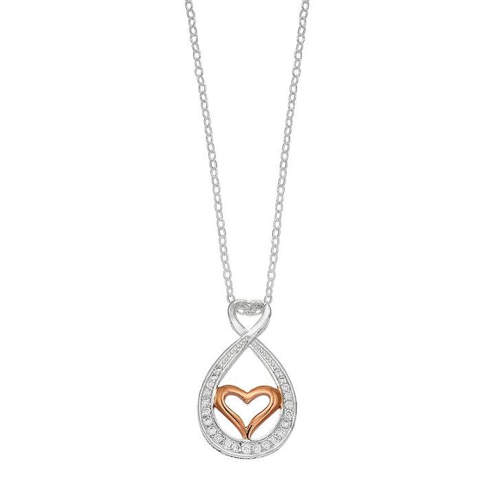 Silver Expressions By Larocks Two Tone Silver Plated Cubic Zirconia Mother Daughter Heart Pendant, Women's, White