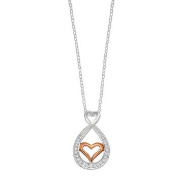 Silver Expressions By Larocks Two Tone Silver Plated Cubic Zirconia Mother Daughter Heart Pendant, Women's, White