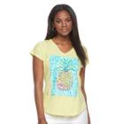 Women's Caribbean Joe Tropical V-neck Tee, Size: Small, Yellow Oth