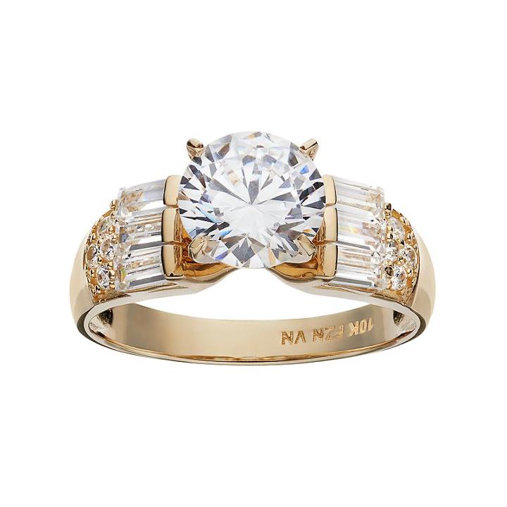 Cubic Zirconia 10k Gold Ring, Women's, Size: 10, White