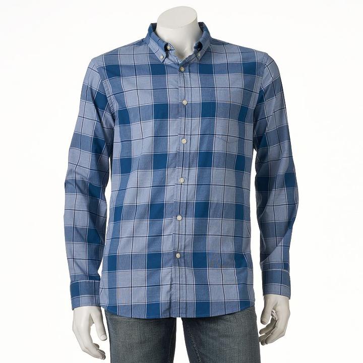 Men's Sonoma Goods For Life™ Modern-fit Plaid Poplin Button-down Shirt, Size: Medium, Dark Blue