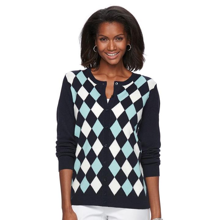 Women's Croft & Barrow&reg; Ribbed-trim Cardigan, Size: Medium, Dark Blue