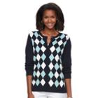 Women's Croft & Barrow&reg; Ribbed-trim Cardigan, Size: Medium, Dark Blue