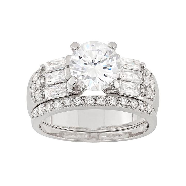 Cubic Zirconia Engagement Ring Set In Sterling Silver, Women's, Size: 7, White