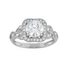 Cubic Zirconia Square Halo Engagement Ring In 10k White Gold, Women's, Size: 9
