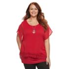 Plus Size Ab Studio Crochet High-low Top, Women's, Size: 3xl, Red