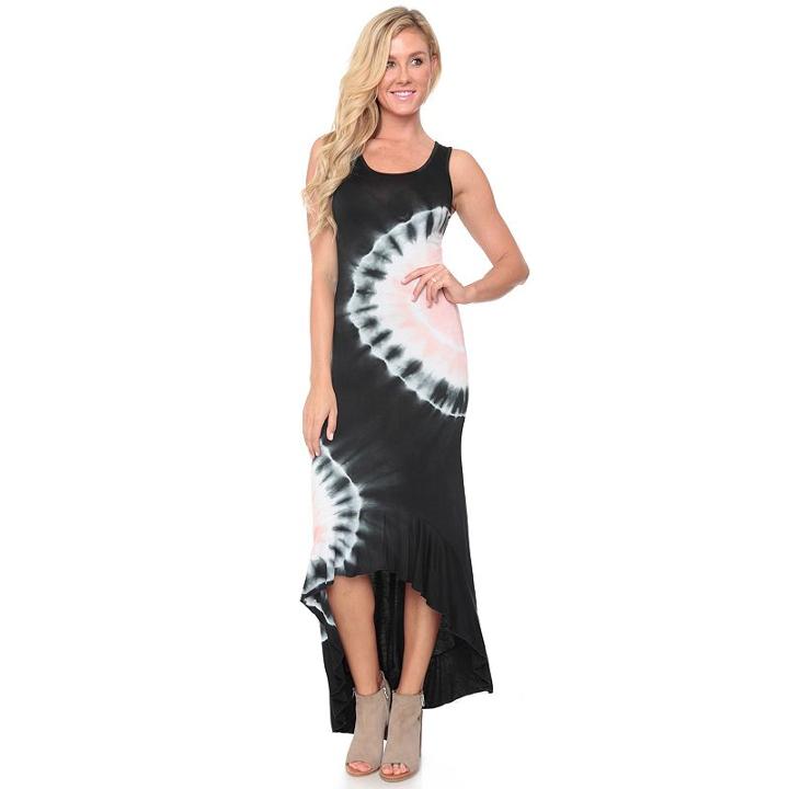 Women's White Mark Tie-dye High-low Maxi Dress, Size: Small, Black