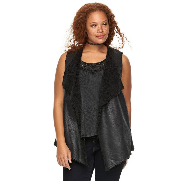 Plus Size Rock & Republic&reg; Faux-sherpa Draped Vest, Women's, Size: 0x, Black