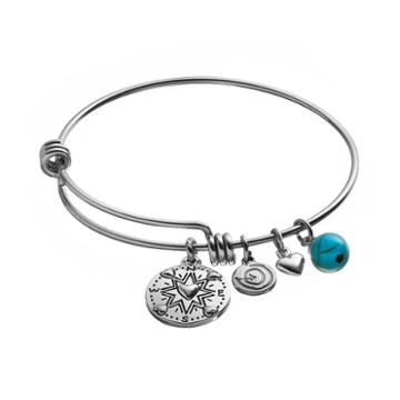 Love This Life Turquoise Stainless Steel And Silver-plated Friends Compass Charm Bangle Bracelet, Women's, Blue