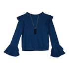 Girls 7-16 Iz Amy Byer Ruffled Shoulder Top With Necklace, Size: Small, Blue (navy)