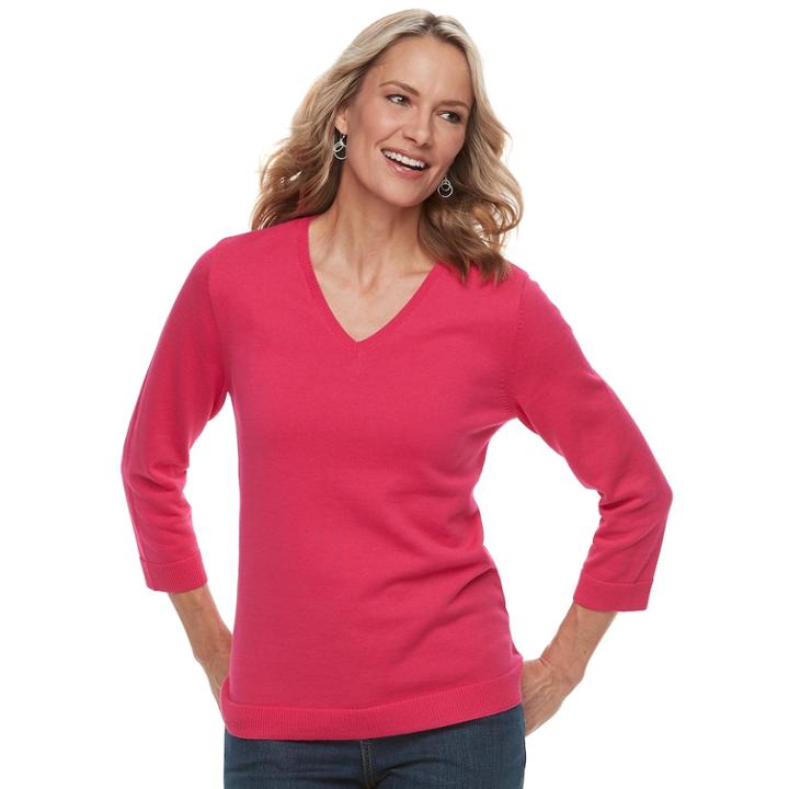 Women's Croft & Barrow&reg; V-neck Lightweight Sweater, Size: Xxl, Med Pink