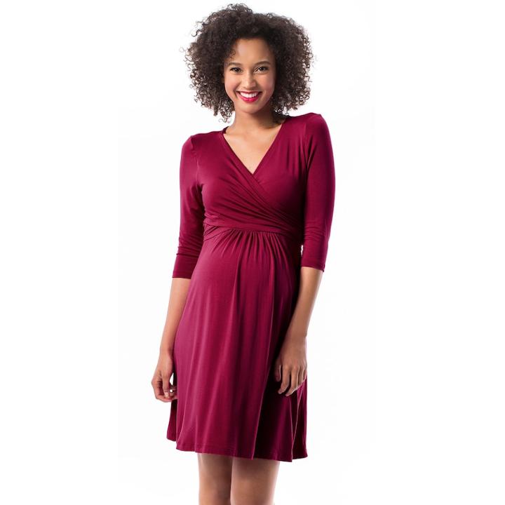 Maternity Pip & Vine By Rosie Pope Faux-wrap Nursing Dress, Women's, Size: L-mat, Dark Red