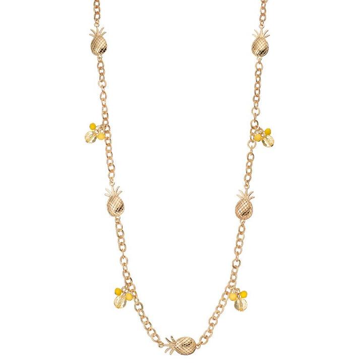 Yellow Beaded Pineapple Long Station Necklace, Women's
