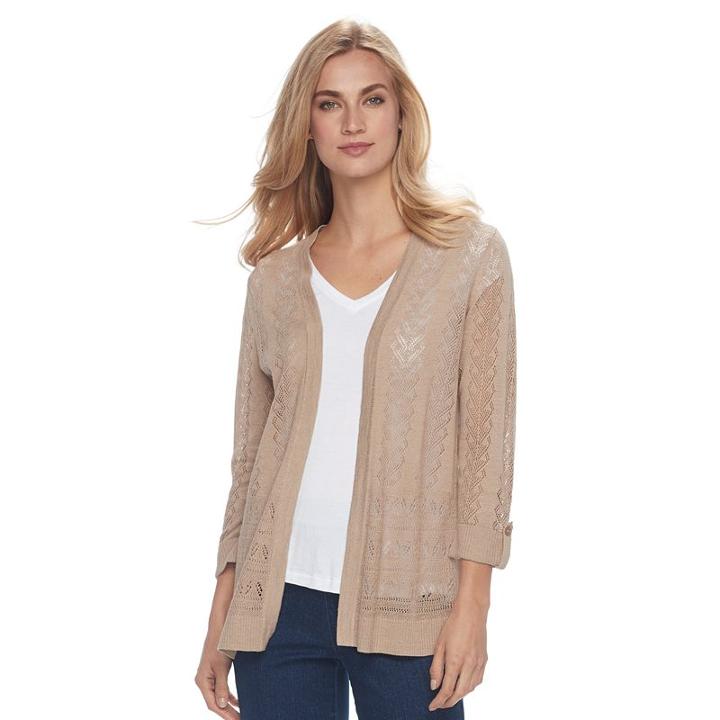Women's Croft & Barrow&reg; Pointelle Cardigan, Size: Medium, Med Beige