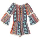 Girls 7-16 Speechless Patterned Bell Sleeve Romper With Lace Inset, Size: Medium, Orange Oth