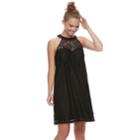 Juniors' Candie's&reg; High Neck Lace Swing Dress, Teens, Size: Small, Black