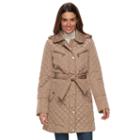 Women's Towne By London Fog Hooded Quilted Jacket, Size: Medium, Brown Oth