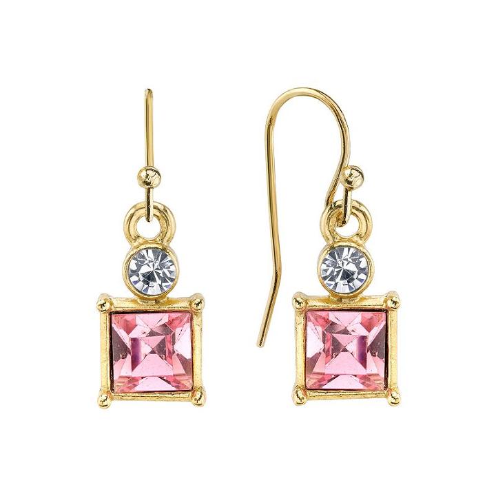 1928 Pink Faceted Square Drop Earrings, Women's