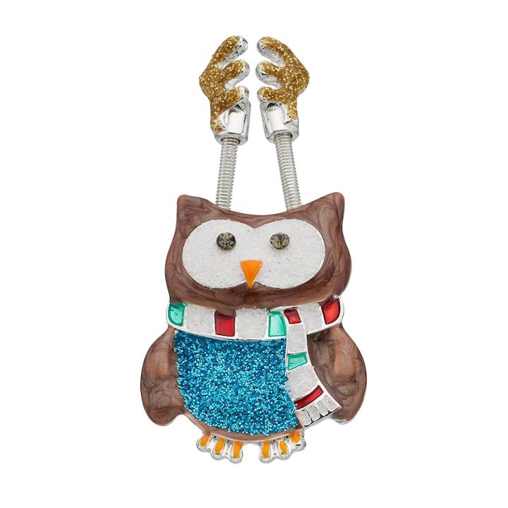 Springy Antlers Glittery Owl Pin, Women's, Multicolor