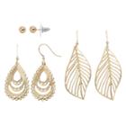 Leaf & Teardrop Nickel Free Earring Set, Women's, Gold